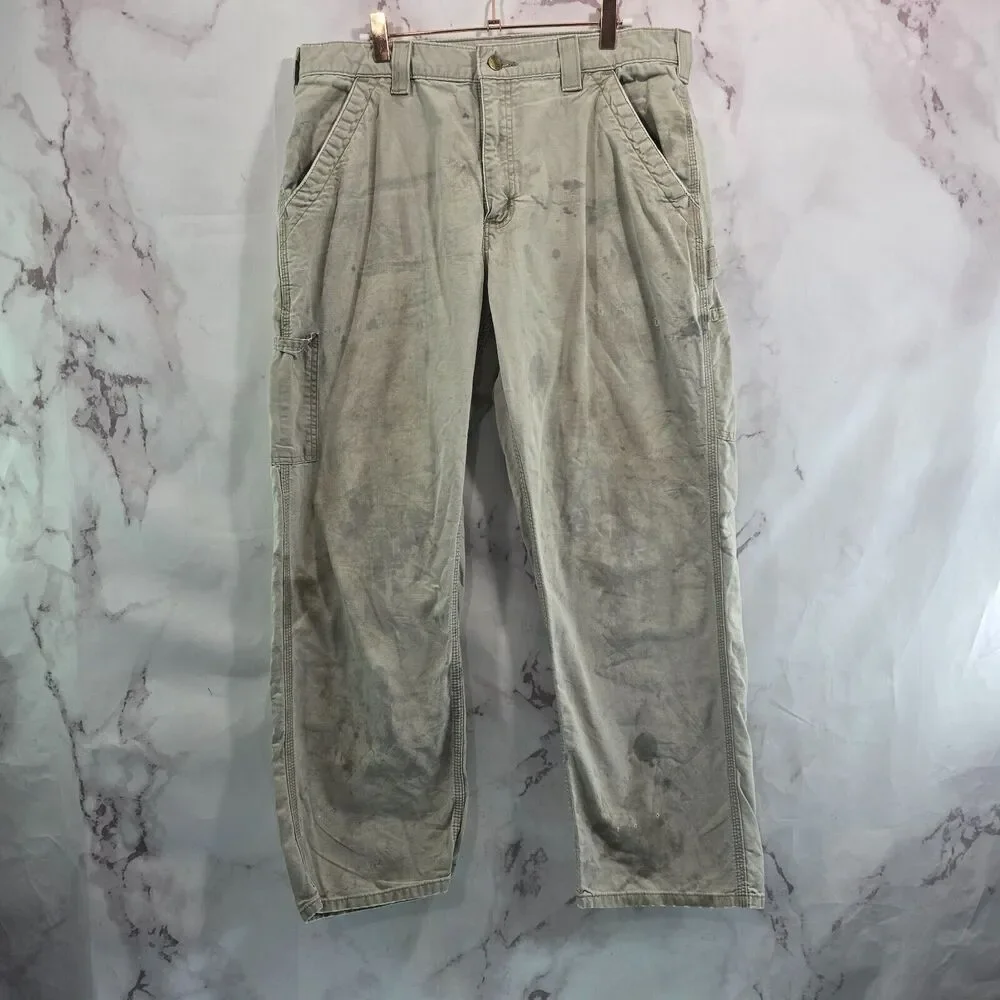 Carhartt Pants Men 38 X 30 Canvas Duck Straight Vintage Dungaree Fit Beige White